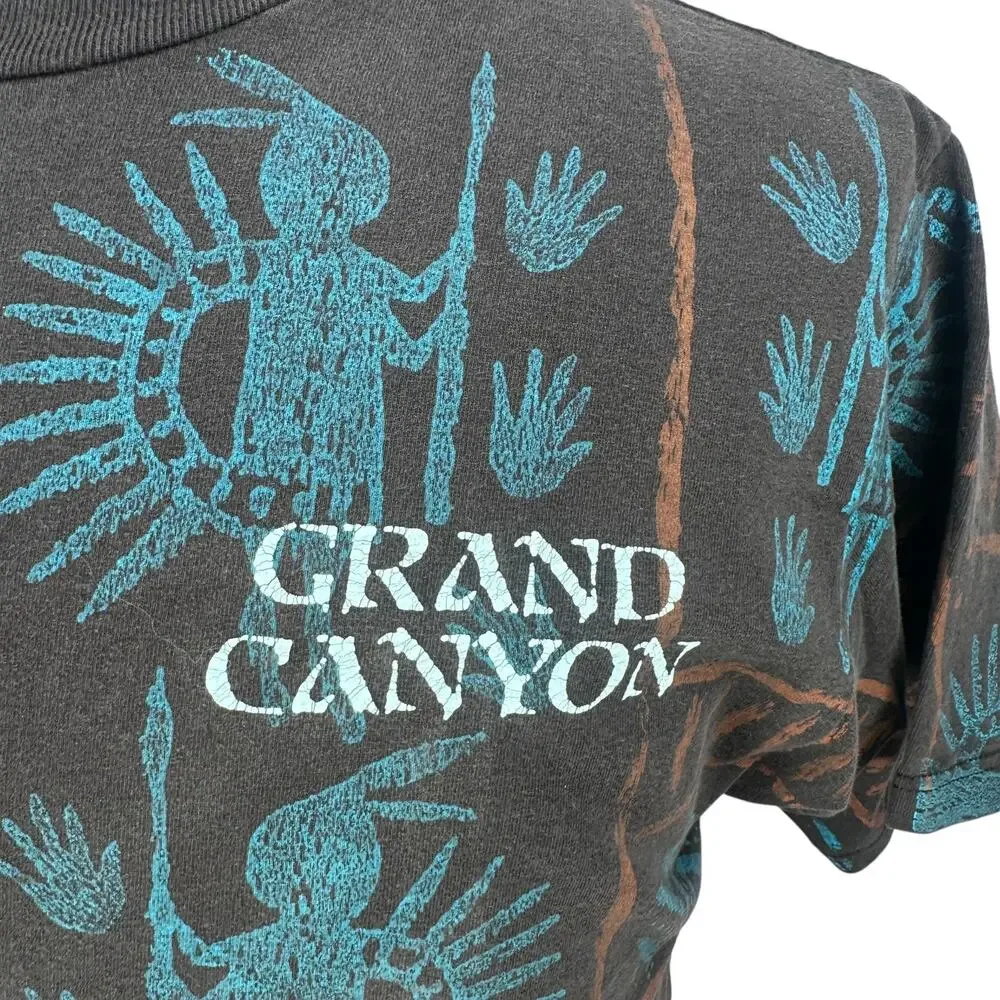 Vintage Grand Canyon T-Shirt Mens Large Black Aztec‎ AOP USA 90s Hieroglyphics